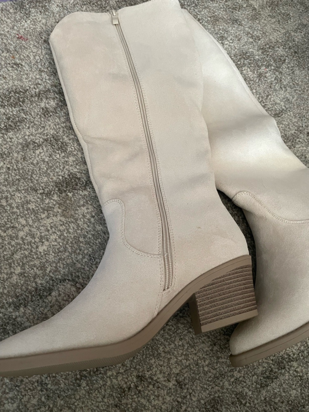 NEW- Knee-High Cream Cowgirl Western Boots - Picture 11 of 16